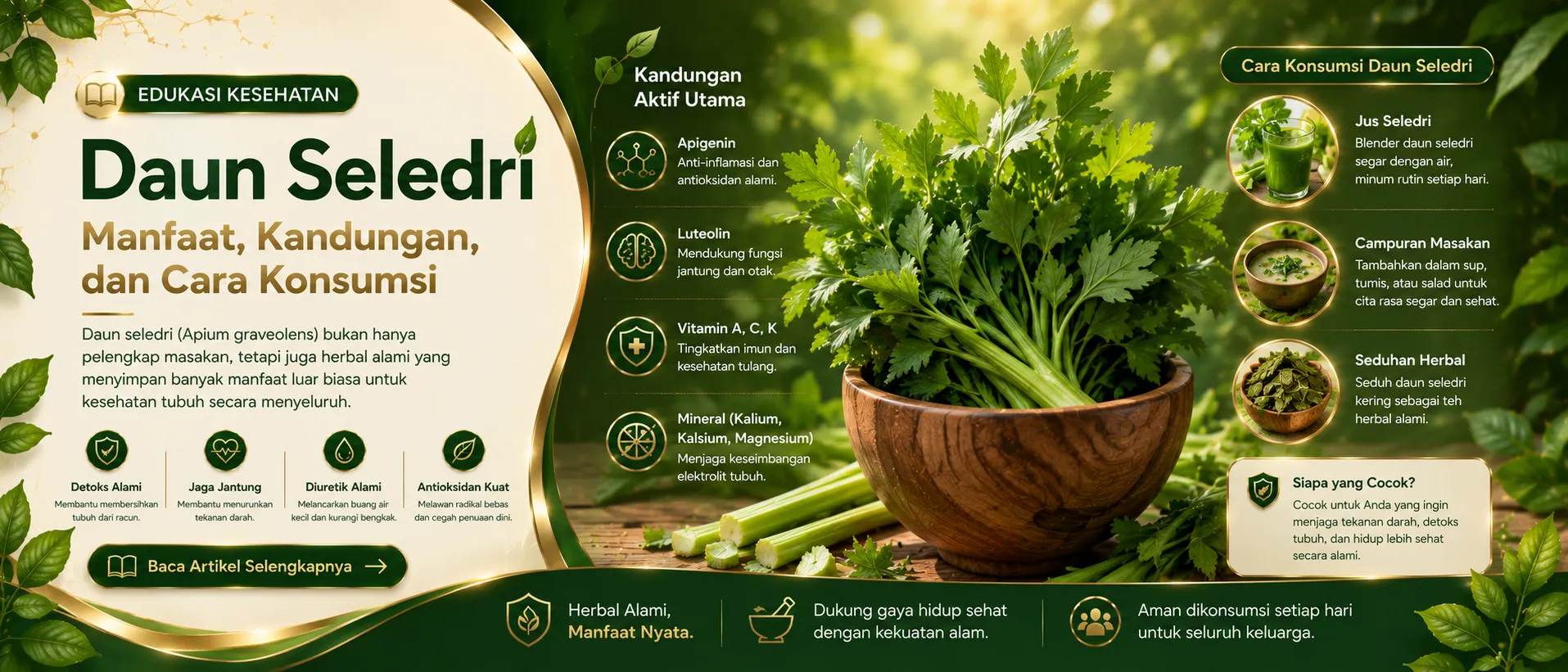 Daun Seledri Manfaat, Kandungan, dan Cara Konsumsi